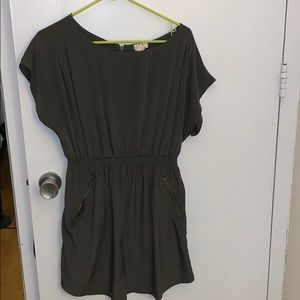 Cinched Waist olive green dress with zipper